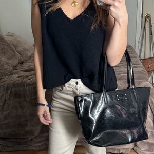 Kate Spade Harmony Metro Tote black patent logo work school college travel